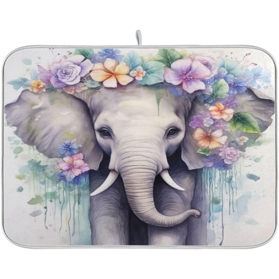 FREEAMG Dish Drying Mat Elephant Absorbent Microfiber Kitchen Dish Mat Super Absorbent Dish Drainer Mat for Kitchen Counter 16" x 18"