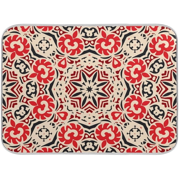 FREEAMG Dish Drying Mat Red Flower Pattern Absorbent Drying Pad Kitchen Heat Resistant Countertop Protector 16"× 18"
