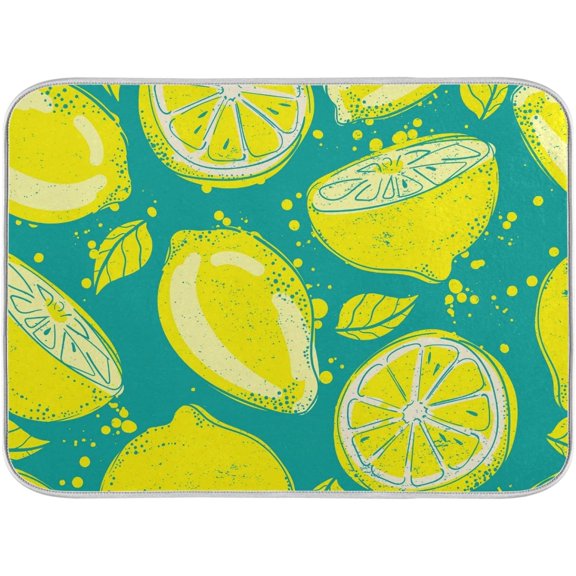 FREEAMG Dish Drying Mat Yellow Lemon Microfiber Kitchen Dish Mat Super Absorbent Dish Drainer Mat Fast Drying Heat-resistant Drying Mat for Kitchen Counter, 18"x24"