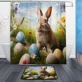 thumbnail image 1 of FREEAMG Easter Cute Rabbit Bath Curtain Rugs Sets 2 Pcs, Bathroom Theme Set with Shower Curtain and Non-Slip Carpet -12 Hooks-60X72in, 1 of 7