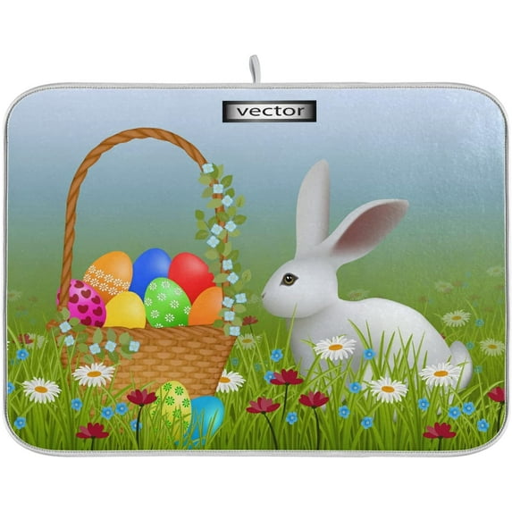FREEAMG Easter Eggs Rabbit Dish Drying Mat - 16 x 18inch- Extra Large Microfiber Dish Drying Mat, Dish Draining Mat, Counter top Mat, Easter Décor