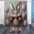 thumbnail image 1 of FREEAMG Easter Funny Rabbit Bath Curtain Rugs Sets 2 Pcs, Bathroom Theme Set with Shower Curtain and Non-Slip Carpet -12 Hooks-60X72in, 1 of 7