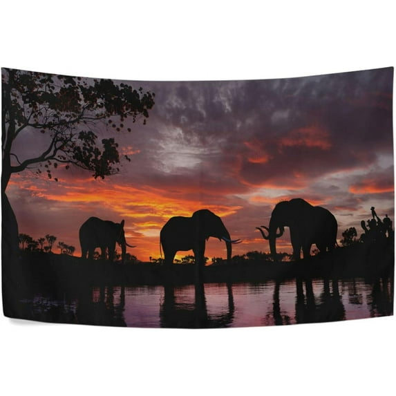 FREEAMG Elephants at Sunset Tapestry Aesthetic Tapestry Wall Hanging for Home Decor 80" x 60" Inches