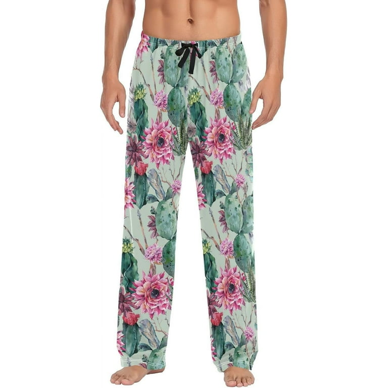 FREEAMG Exotic Vintage Cactus Pajama Pants for Men Men s Separate Bottoms Comfortable Sleep Lounge Pj Pants