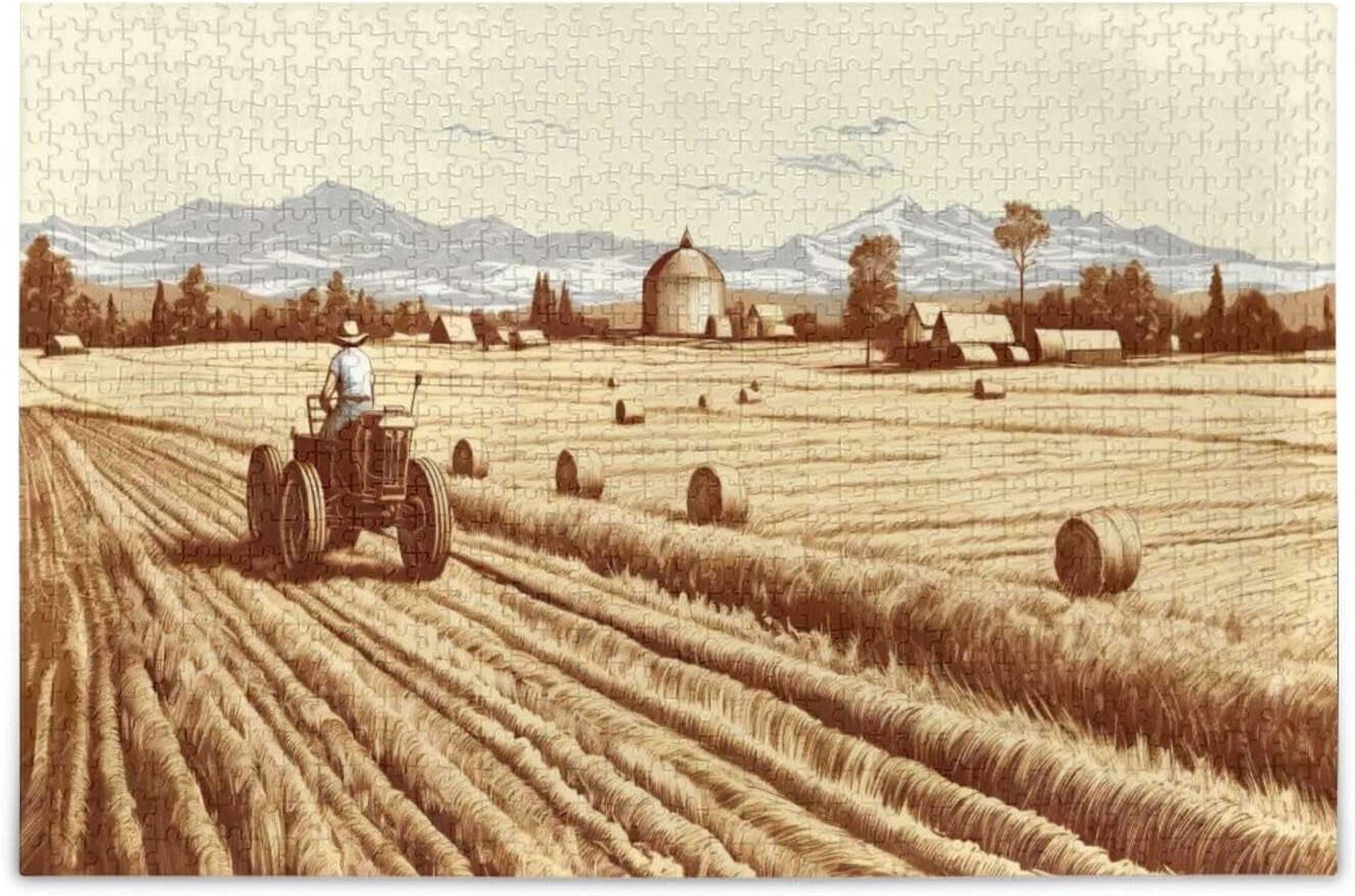 FREEAMG Farmer with Bales Puzzle 500 Pieces - Wooden Jigsaw Puzzles for ...