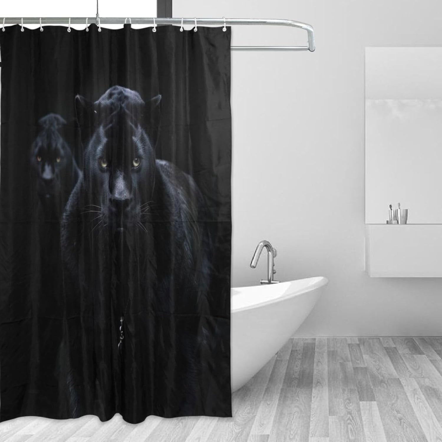 FREEAMG Fierce Black Panther Shower Curtain Waterproof Fabric with 12