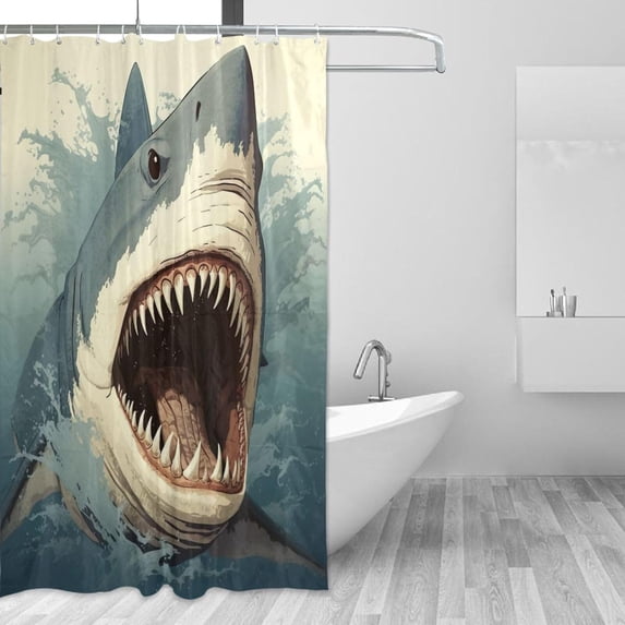 FREEAMG Fierce Sharks Shower Curtain Waterproof Fabric with 12 Hooks Bathroom Decorative Bath Curtain Set Polyester Fabric Machine Washable 60 x 72 Inch