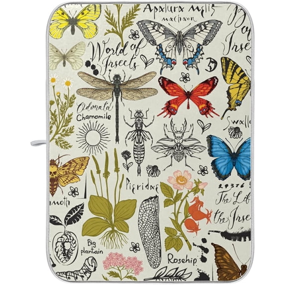 FREEAMG Floral Butterfly Dragonfly Insect Dish Drying Mat Microfiber Absorbent Drying Pad Heat Resistant Kitchen Island Protector Holiday Housewarming Seasonal Gift 18"× 24"