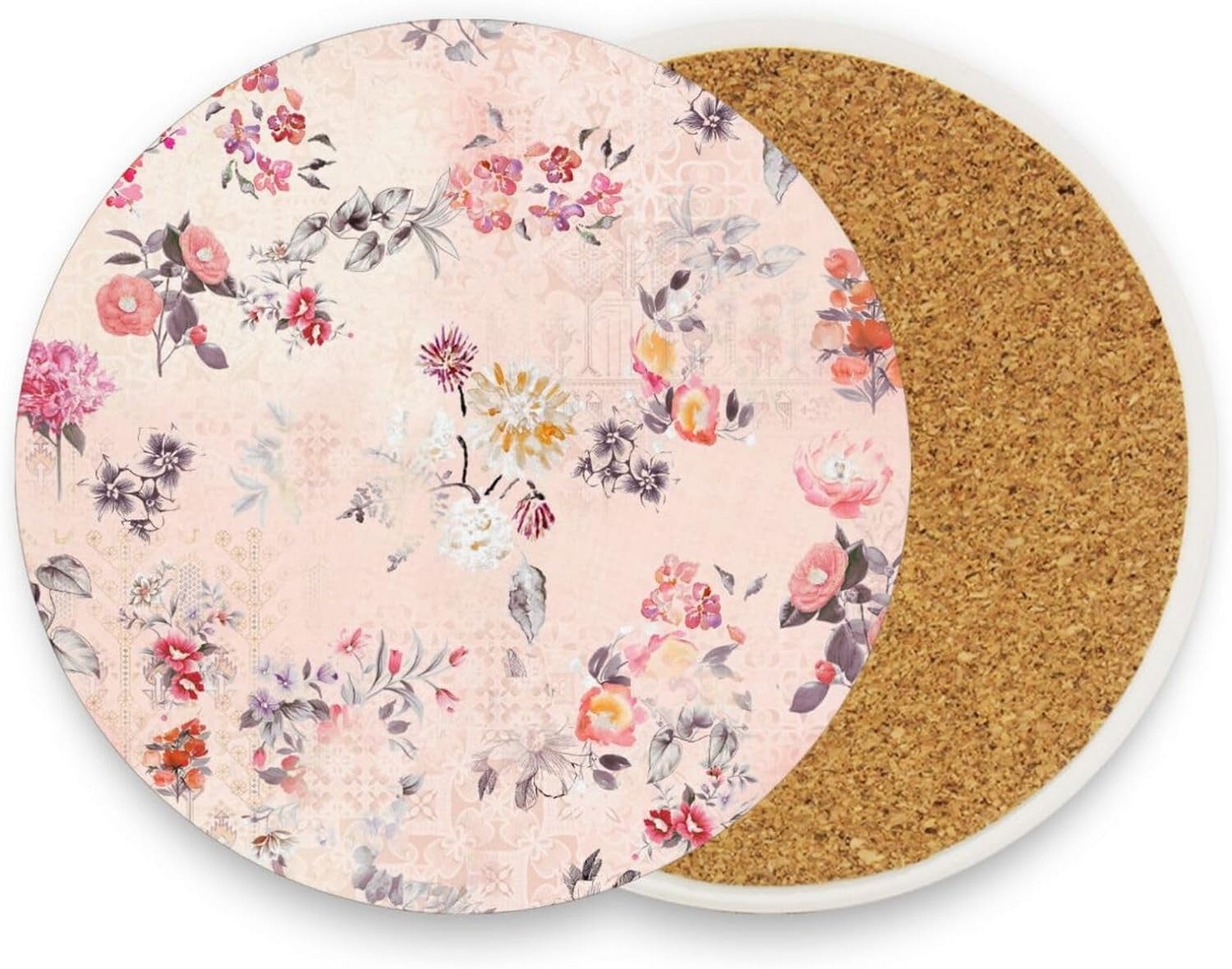 FREEAMG Floral Pattern Pink Coasters for Drinks Set of 2, Absorbent ...