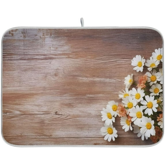 FREEAMG Flowers on Wooden Dish Drying Mats Tableware Absorption Water Mat Home Decor Drying Pad for Kitchen Countertop, 16 X 18 Inch