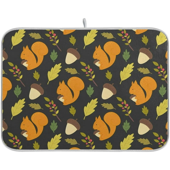 FREEAMG Forest Leaves Berries Acorns Squirrels Absorbent Dish Drying Mat Microfiber Large Kitchen Countertop Table Protector Multi-Purpose Counter Rack Sink Drainer Pad 16"x18"