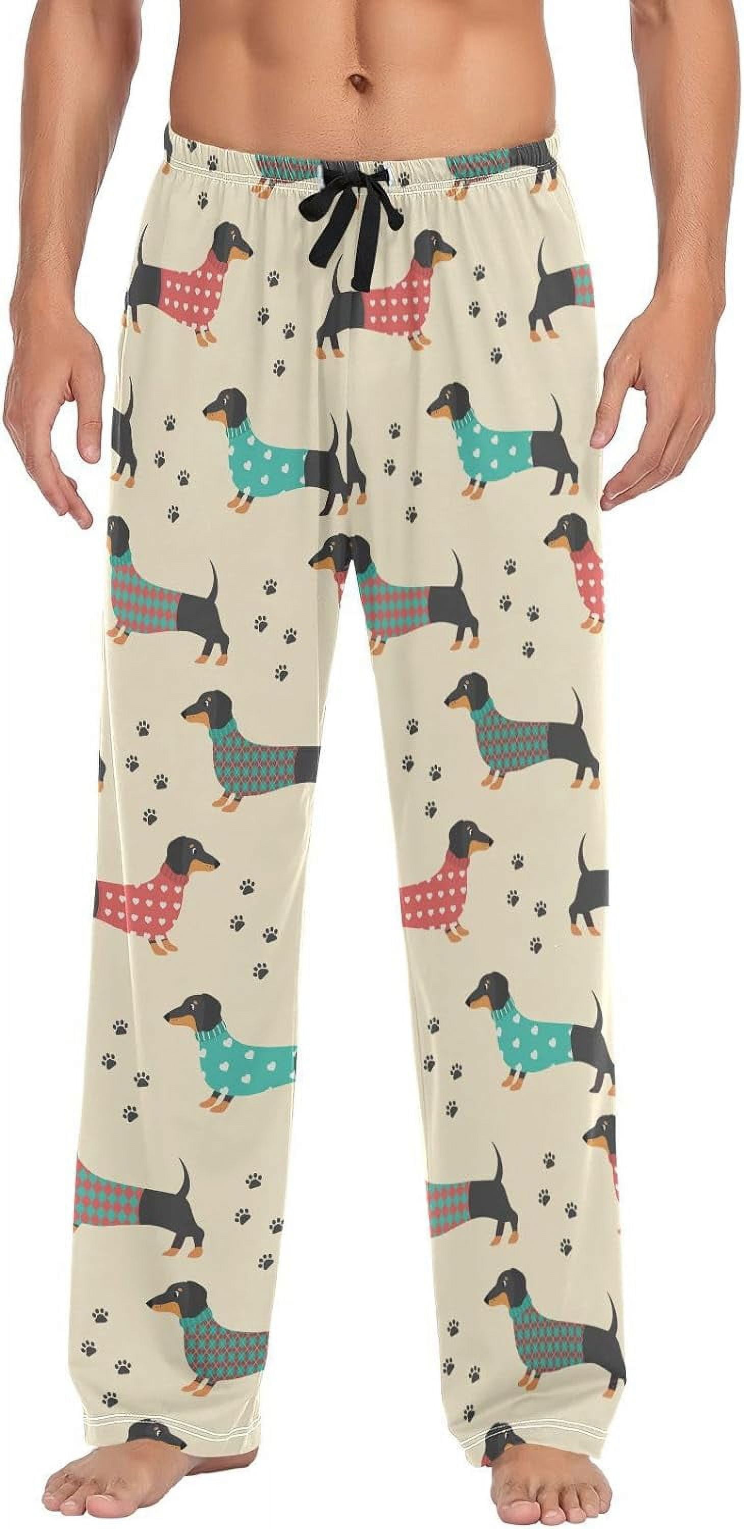 FREEAMG Funny Dachshund Dog Pajama Pants for Men, Men's Separate