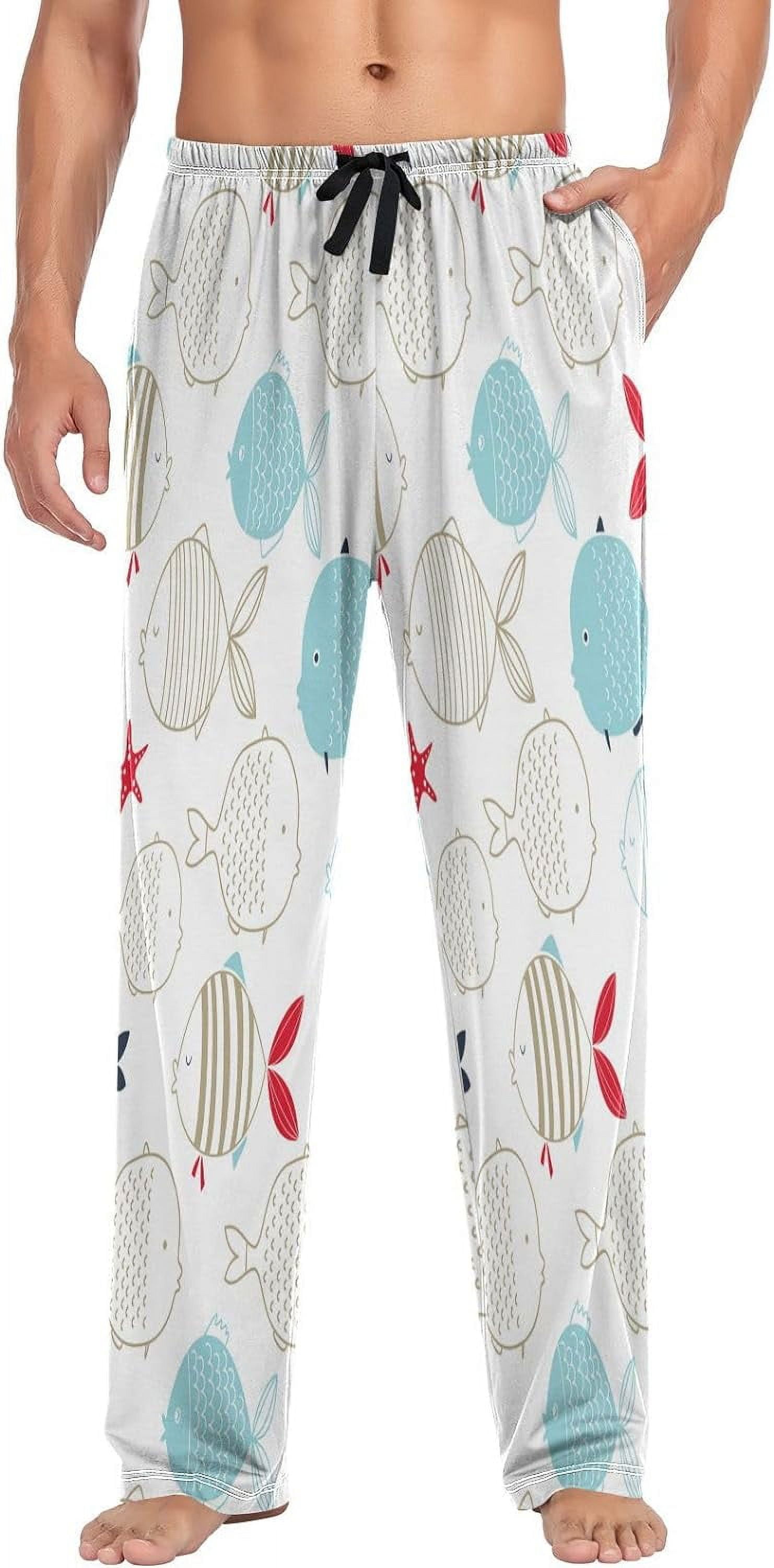 FREEAMG Funny Fish Pajama Pants for Men, Men's Separate Bottoms, Pure Cotton Comfortable Lounge