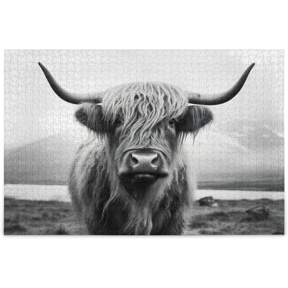 FREEAMG Funny Scottish Highland Cow 500 Piece Large Jigsaw Puzzle for Adults - Game Interesting Toys - Hand Made Puzzles Personalized Gift