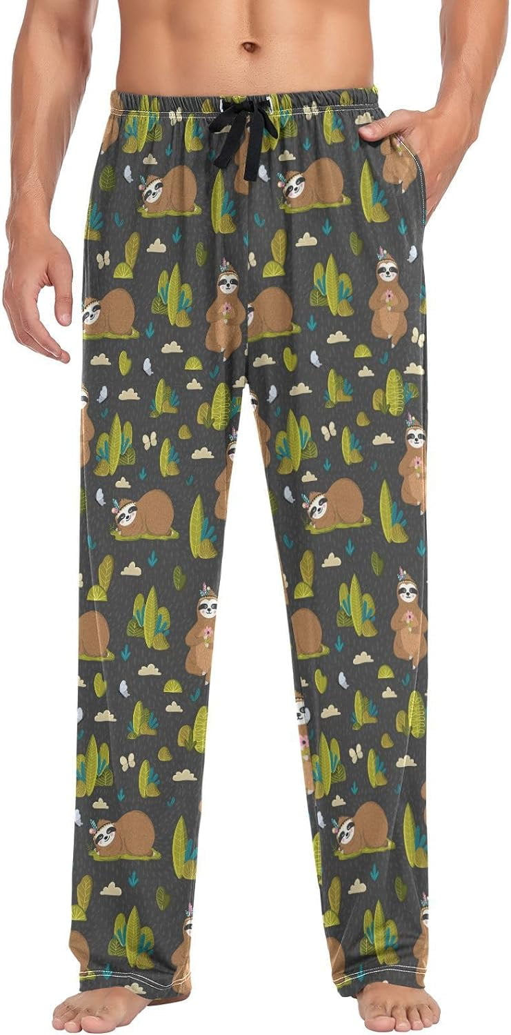 FREEAMG Funny Sloths Pajama Pants for Men, Men's Separate Bottoms, Pure Cotton Comfortable
