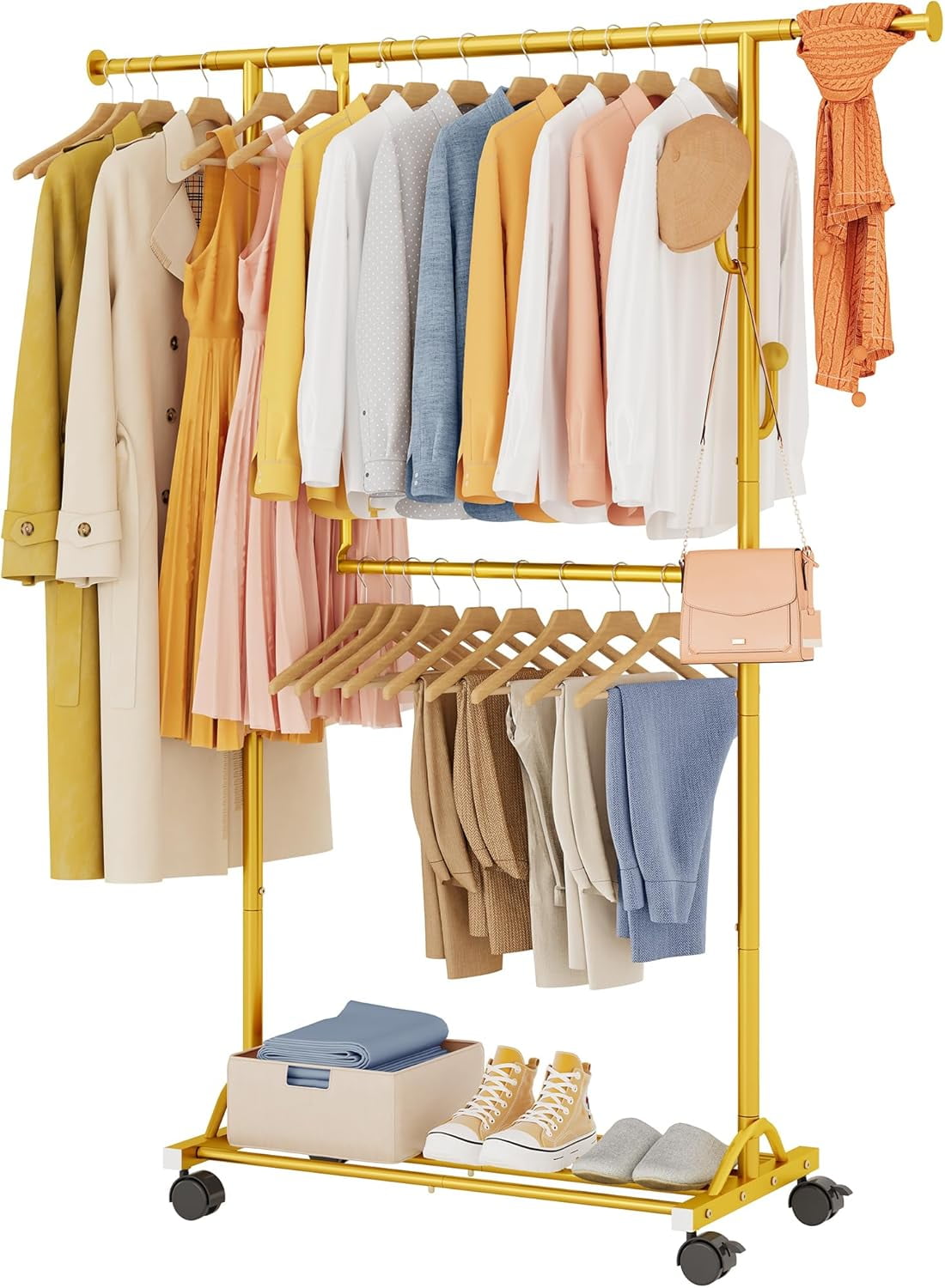 FREEAMG Garment Rack Heavy Duty,Removable Middle Double Rods with ...