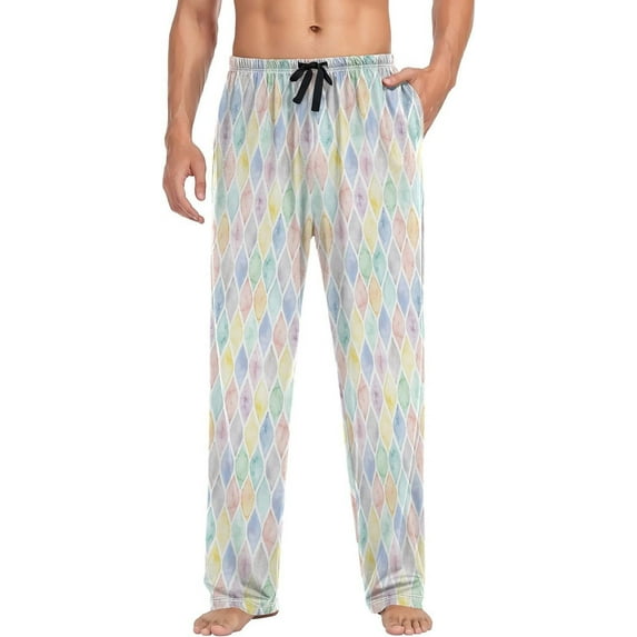 FREEAMG Geometric Tile Patter Pajama Pants for Men, Men's Separate Bottoms, Pure Cotton Comfortable Lounge Pants?451?