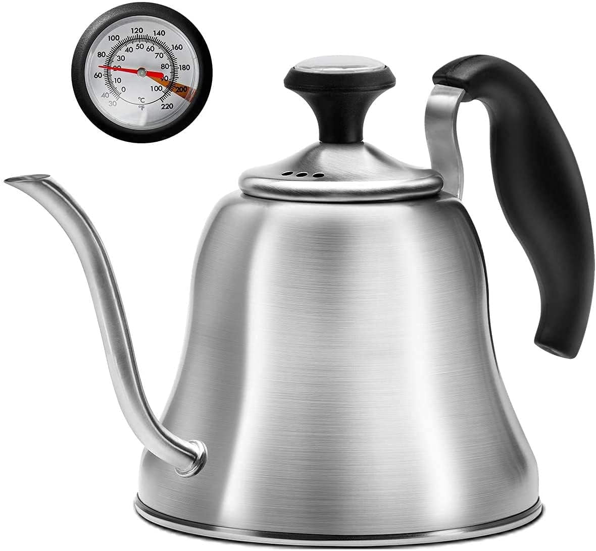 FREEAMG Gooseneck Kettle Bundle: Brushed Silver Stovetop Kettle and ...