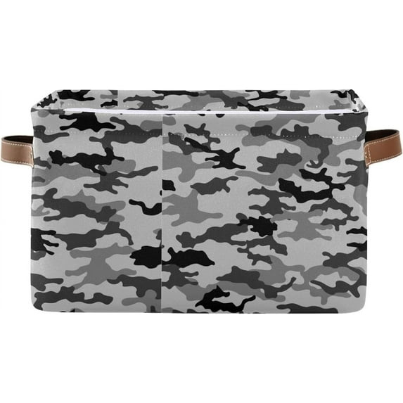 FREEAMG Gray Camouflage Storage Basket, Durable Canvas Organizer With Handles Large Collapsible Storage Bins Boxes for Home Office - 1 Pack