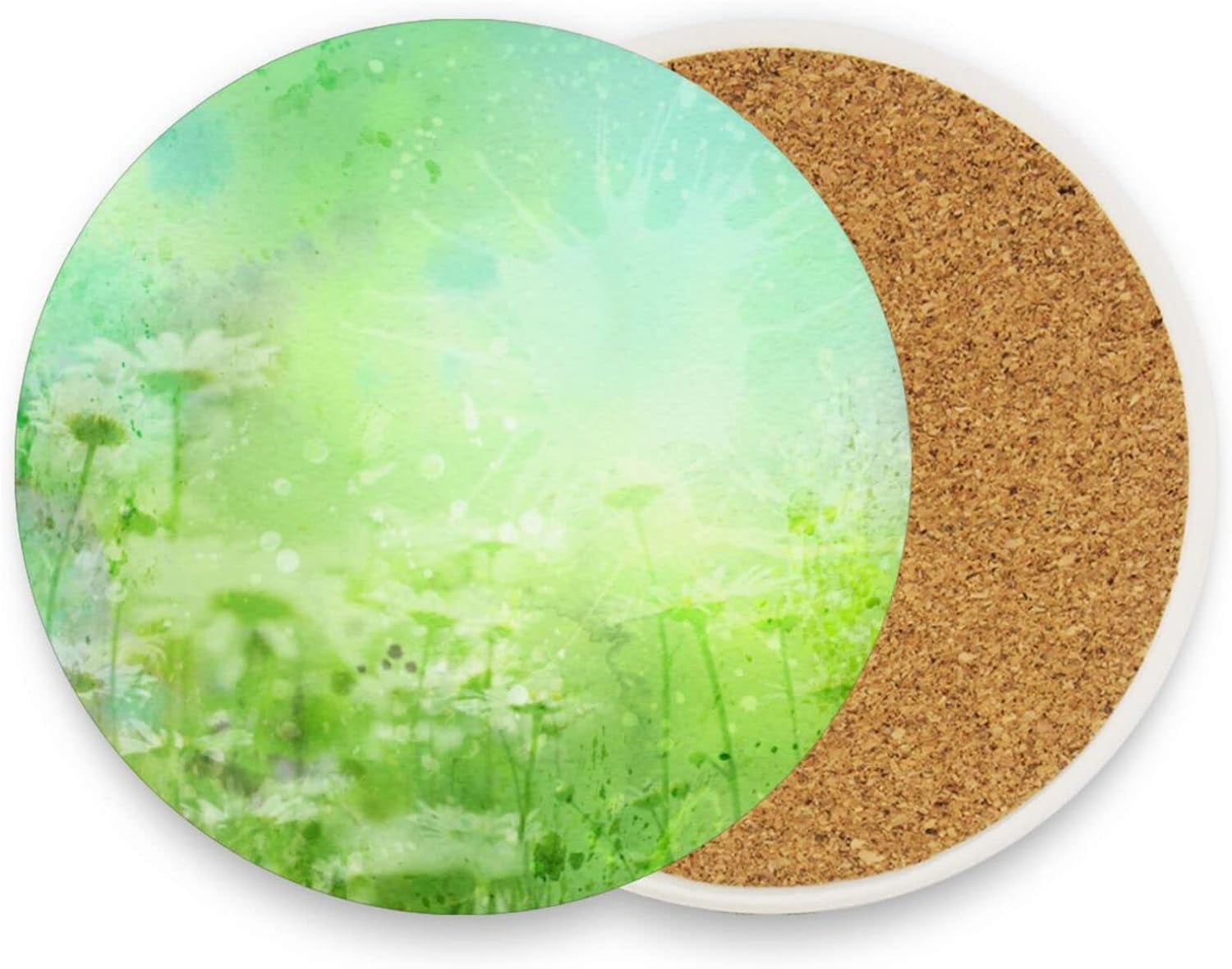 FREEAMG Green Chamomile Flowers Coasters for Drinks Set of 2, Absorbent ...