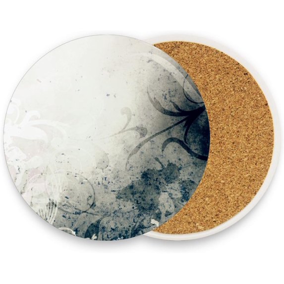 FREEAMG Grunge Design Coasters for Drinks Set of 2, Absorbent Ceramic Drink Coaster with Cork Base for Wooden Coffee Table, Cool Housewarming Gift for Home Decor