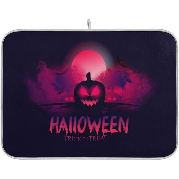 FREEAMG Halloween Décor Dish Drying Mat - 18 x 24inch- Extra Large Microfiber Dish Drying Mat, Dish Draining Mat, Counter top Mat, Bloody Moon