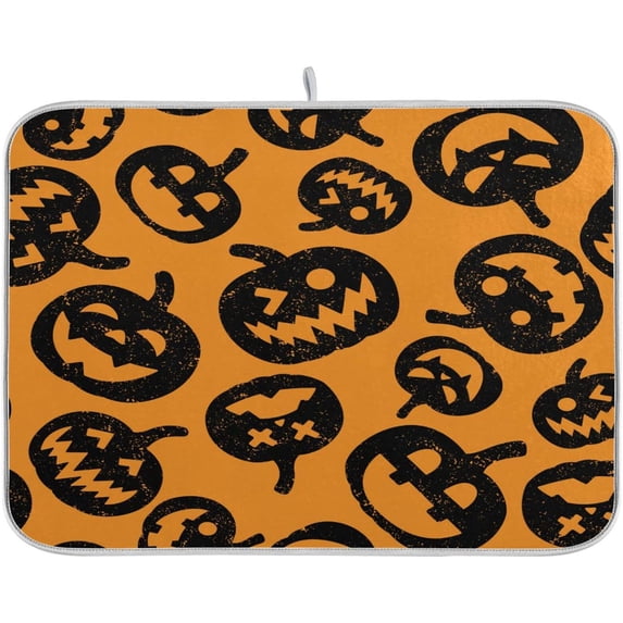 FREEAMG Halloween Décor Dish Drying Mat - 18 x 24inch- Extra Large Microfiber Dish Drying Mat, Dish Draining Mat, Counter top Mat, Halloween Pumpkin