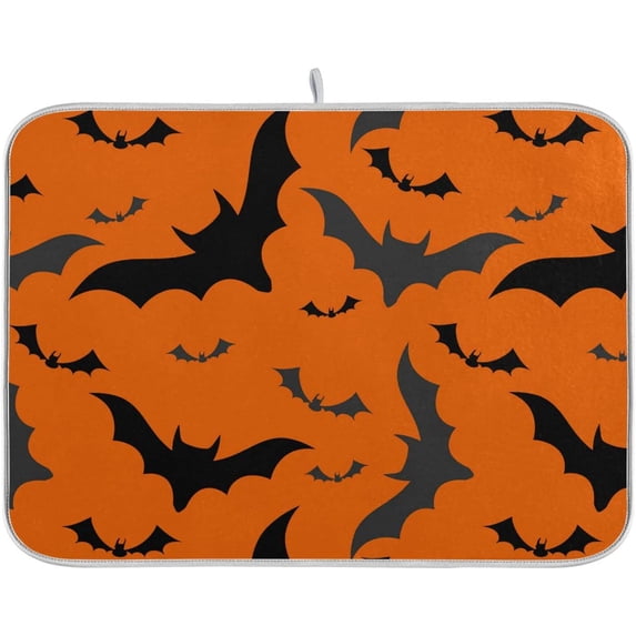 FREEAMG Halloween Flying Bats Pattern Absorbent Dish Drying Mat Large Microfiber Kitchen Countertop Table Protector Multi-Purpose Counter Rack Sink Drainer Pad 16"x 18"