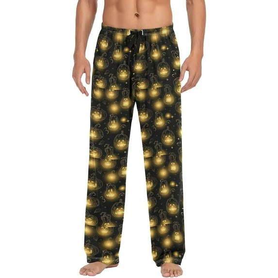 FREEAMG Halloween Glowing Pumpkin Pajama Pants for Men, Men's Separate Bottoms, Comfortable Sleep Lounge Pj Pants