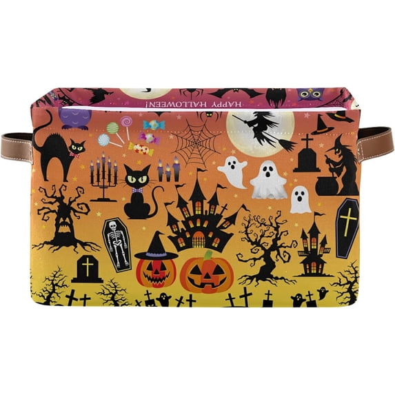 FREEAMG Halloween Woods Spooky Tree Pumpkins Storage Bin for Toy Storage Basket Dirty Clothes Sundries Office Home Closet Organizer Waterproof Laundry Basket, 1 PCS