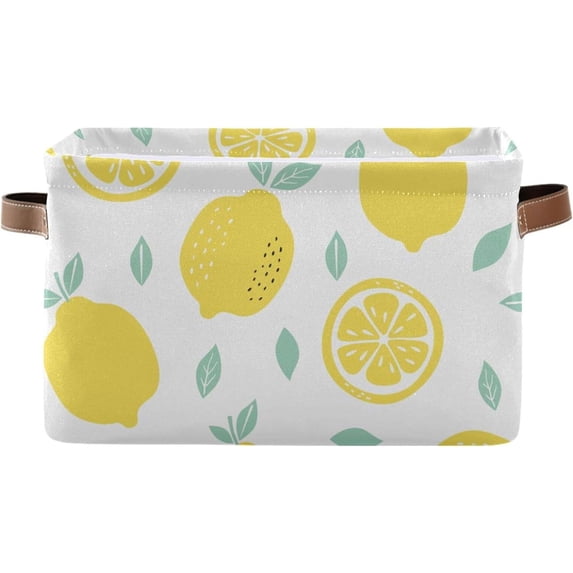 FREEAMG Hand Drawn Lemons Storage Basket, Durable Canvas Organizer With Handles Large Collapsible Storage Bins Boxes for Home Office - 2 Pack