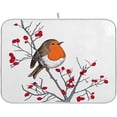 thumbnail image 1 of FREEAMG Hand-drawn Robin on Branch Berries Christmas Absorbent Dish Drying Mat Microfiber Large Kitchen Countertop Table Protector Multi-Purpose Counter Rack Sink Drainer Pad 16"x18", 1 of 6