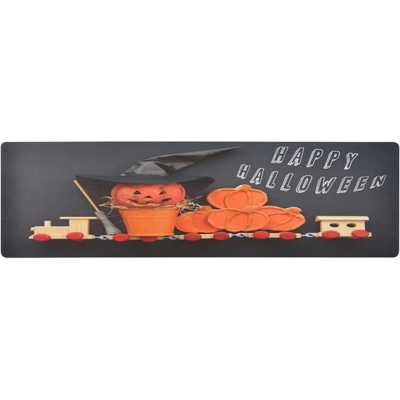 FREEAMG Happy Halloween Long Trivet Table Runner Non-Slip Heat Resistant Table Protector Waterproof Easy to Clean Pumpkin Cookies Train Hot Pads Pot Holder Table Mats