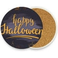 thumbnail image 1 of FREEAMG Happy Halloween Pattern Coasters for Drinks Set of 2, Absorbent Ceramic Drink Coaster with Cork Base for Wooden Coffee Table, Cool Housewarming Gift for Home Decor, 1 of 5