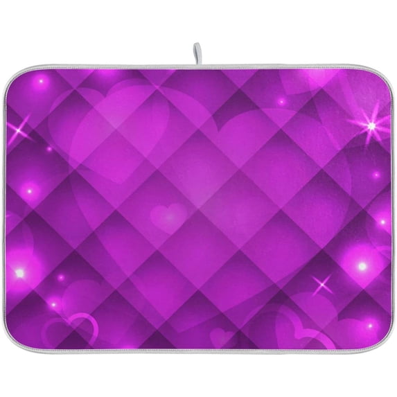 FREEAMG Happy Valentine's Day Purple Hearts Absorbent Dish Drying Mat Microfiber Large Kitchen Countertop Table Protector Multi-Purpose Counter Rack Sink Drainer Pad 16"x18"