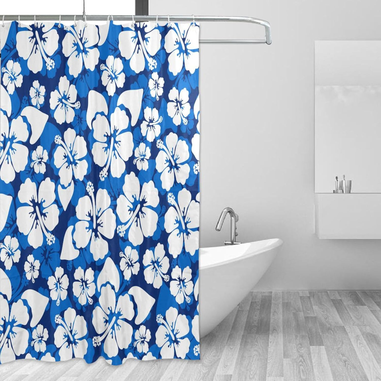 FREEAMG Hawaiian Hibiscus Shower Curtain Waterproof Washable Bathroom