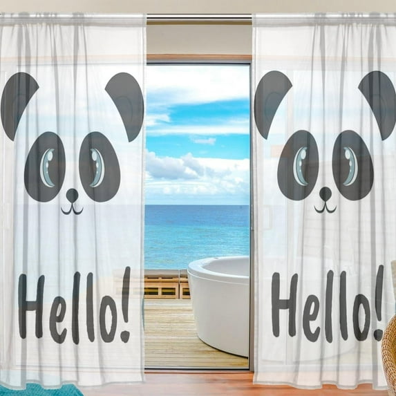FREEAMG Hello Panda Sheer Window Curtain Panel Drape 55x78 Inch for Living Room Bedroom Kids Room 2 Piece