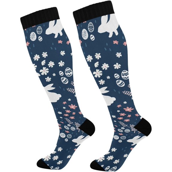 FREEAMG High Elasticity Compression Socks, High Knee Socks Adult Universal Leisure Relieve Fatigue,Cute Bunnies in A Flower Meadow Travel Daily with Running (1 Pair)