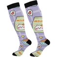 thumbnail image 1 of FREEAMG High Elasticity Compression Socks, High Knee Socks Adult Universal Leisure Relieve Fatigue,Cute Sticker Cartoon Travel Daily with Running (1 Pair), 1 of 7