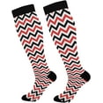 thumbnail image 1 of FREEAMG High Elasticity Compression Socks, High Knee Socks Adult Universal Leisure Relieve Fatigue,Red Black White Chevron Pattern Travel Daily with Running (2 Pair), 1 of 7