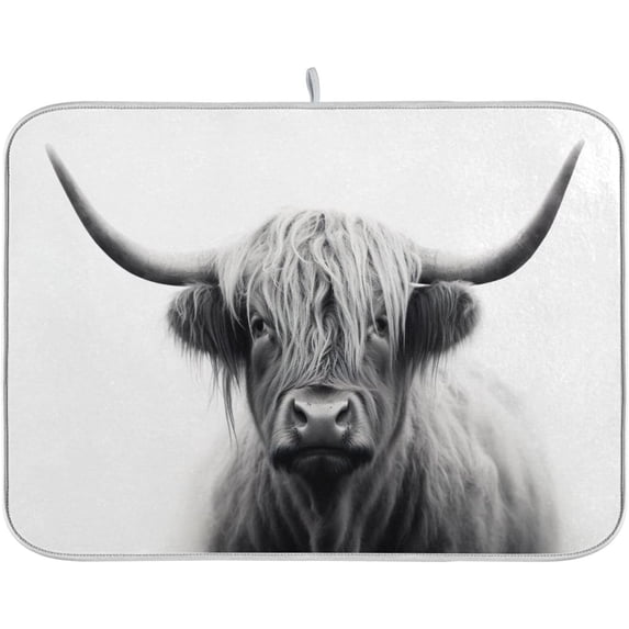 FREEAMG Highland Cow Dish Drying Mat for Kitchen Counter, Ultra Absorbent Reversible Microfiber Dishes Drying Rack Pad Heat-resistant Mats 16x18in