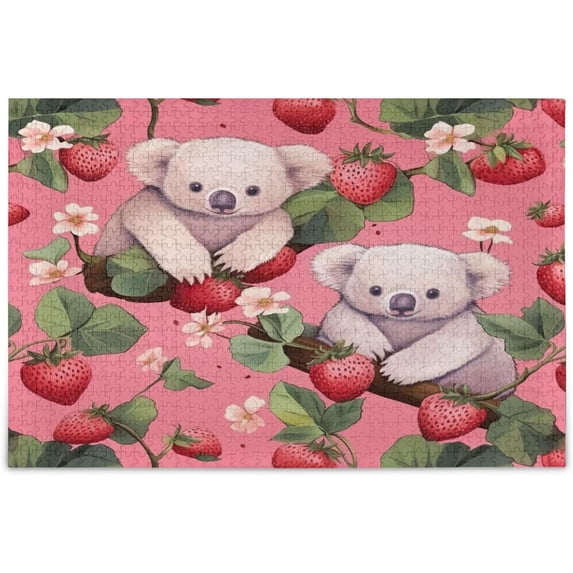 FREEAMG Strawberries and Koalas Puzzle 1000 Pieces - Wooden Jigsaw Puzzles for Family Games - Suitable for Teenagers and Adults