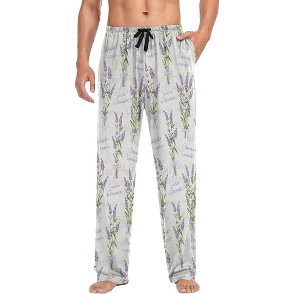 FREEAMG Lavender Flower Pajama Pants for Men, Men's Separate Bottoms, Pure Cotton Comfortable Lounge Pants for Men(511)