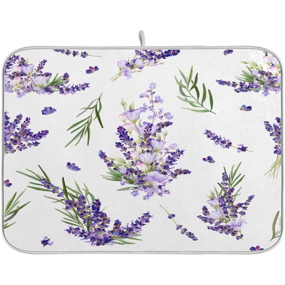 FREEAMG Lavender Flowers Dish Drying Mat for Kitchen Counter,Super Quick Absorbent Composite Sponge Dish Drying Pad,Heat Resistant Non-Slip Rack Tableware Mat, 18x24 Inch