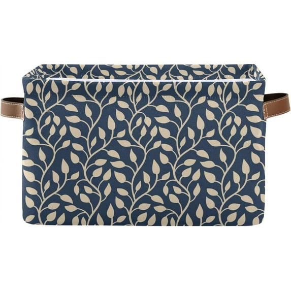 FREEAMG Leaves Pattern Foldable Canvas Storage Bin, Sturdy Fabric Storage Basket with Handles, Storage Cube Box for Organizing Shelf Nursery Toy Closet 2PCS