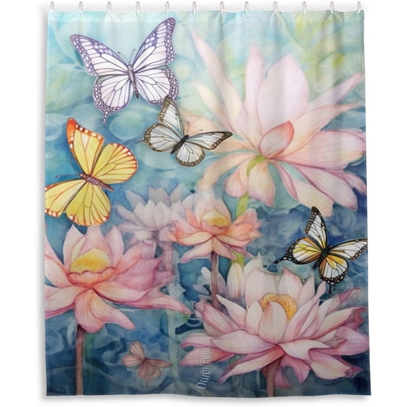 FREEAMG Lotus Painting Shower Curtains Waterproof Fabric Shower Curtain Bathroom Decoration with Hooks Washable Bathroom Shower Curtains 60x72 Inch