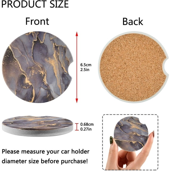 FREEAMG Luxury Marble Texture Car Coaster for Cup Holders,2 PCS Absorbent Ceramic Car Cup Coasters Universal Vehicle Non-Slip Car Cup Holder Coaster