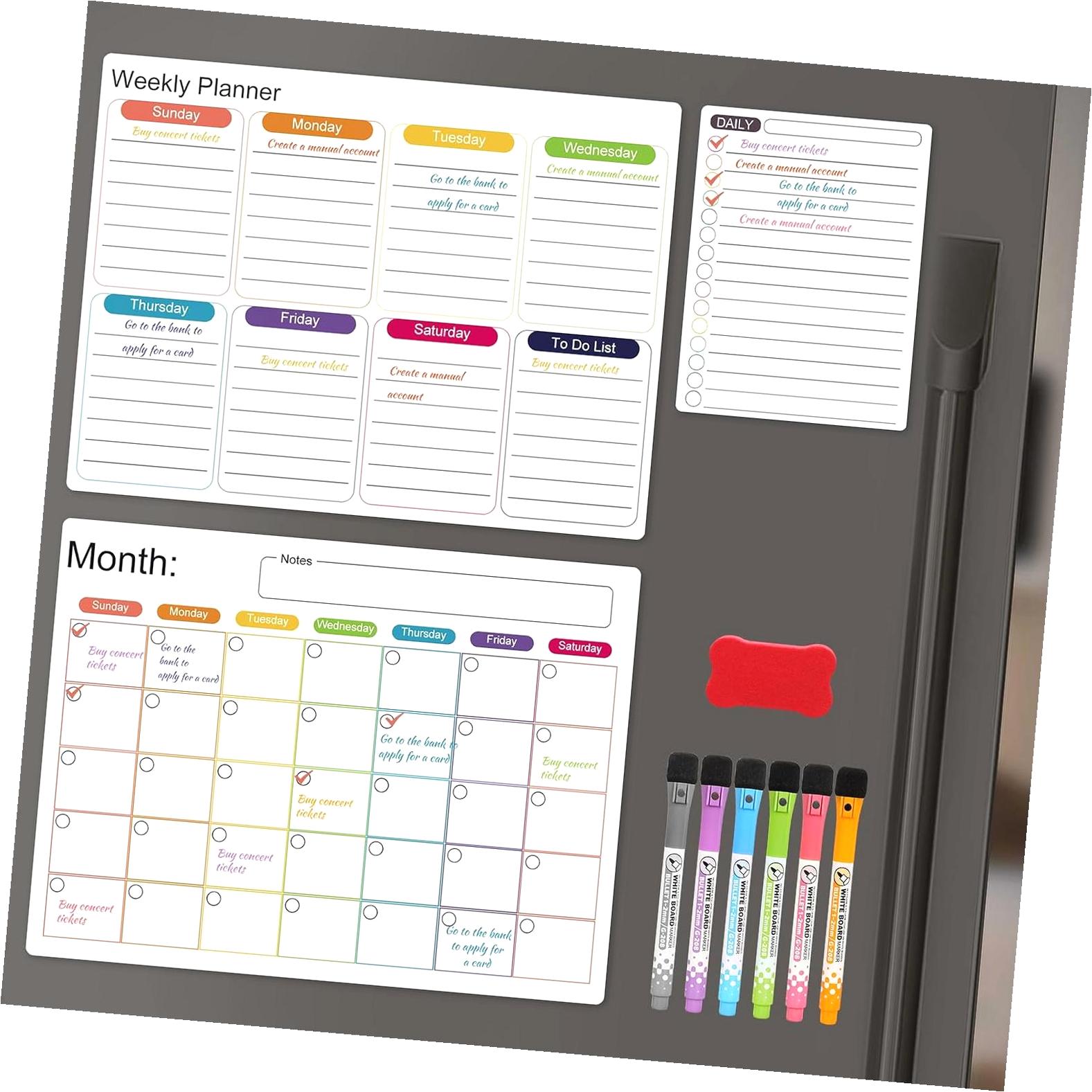 FREEAMG Magnetic Refrigerator Calendar,3 Pack- Monthly & Weekly & Daily ...