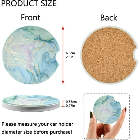 FREEAMG Marble Car Coaster for Cup Holders,2 PCS Absorbent Ceramic Car Cup Coasters Universal Vehicle Non-Slip Car Cup Holder Coaster