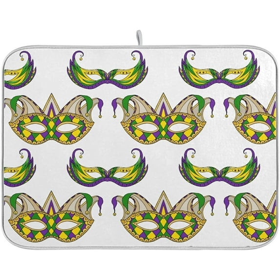 FREEAMG Mardi Gras Holiday Absorbent Dish Drying Mat Microfiber Large Kitchen Countertop Table Protector Multi-Purpose Counter Rack Sink Drainer Pad 16"x18"